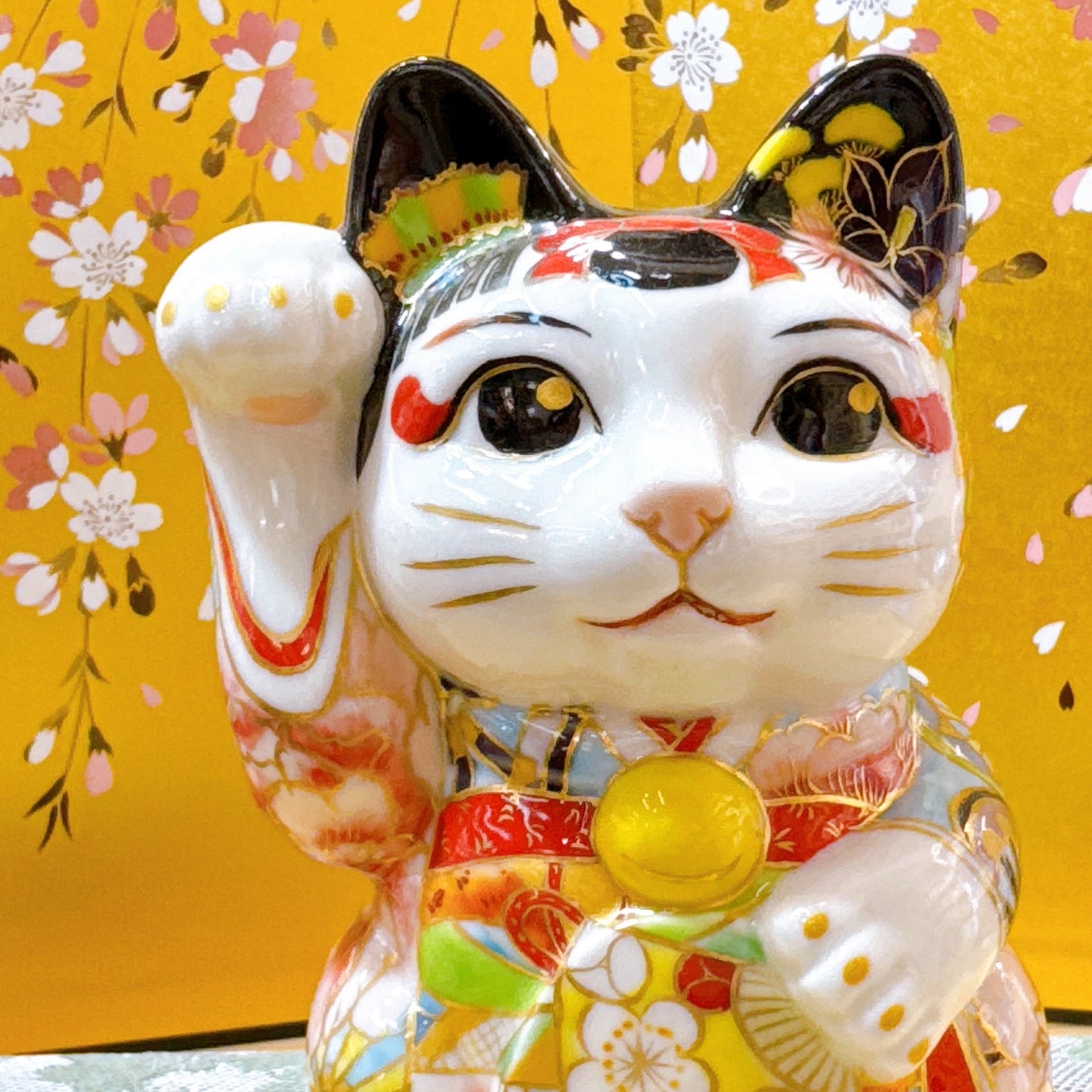 日本清水烧招财猫 色绘 舞伎玄华