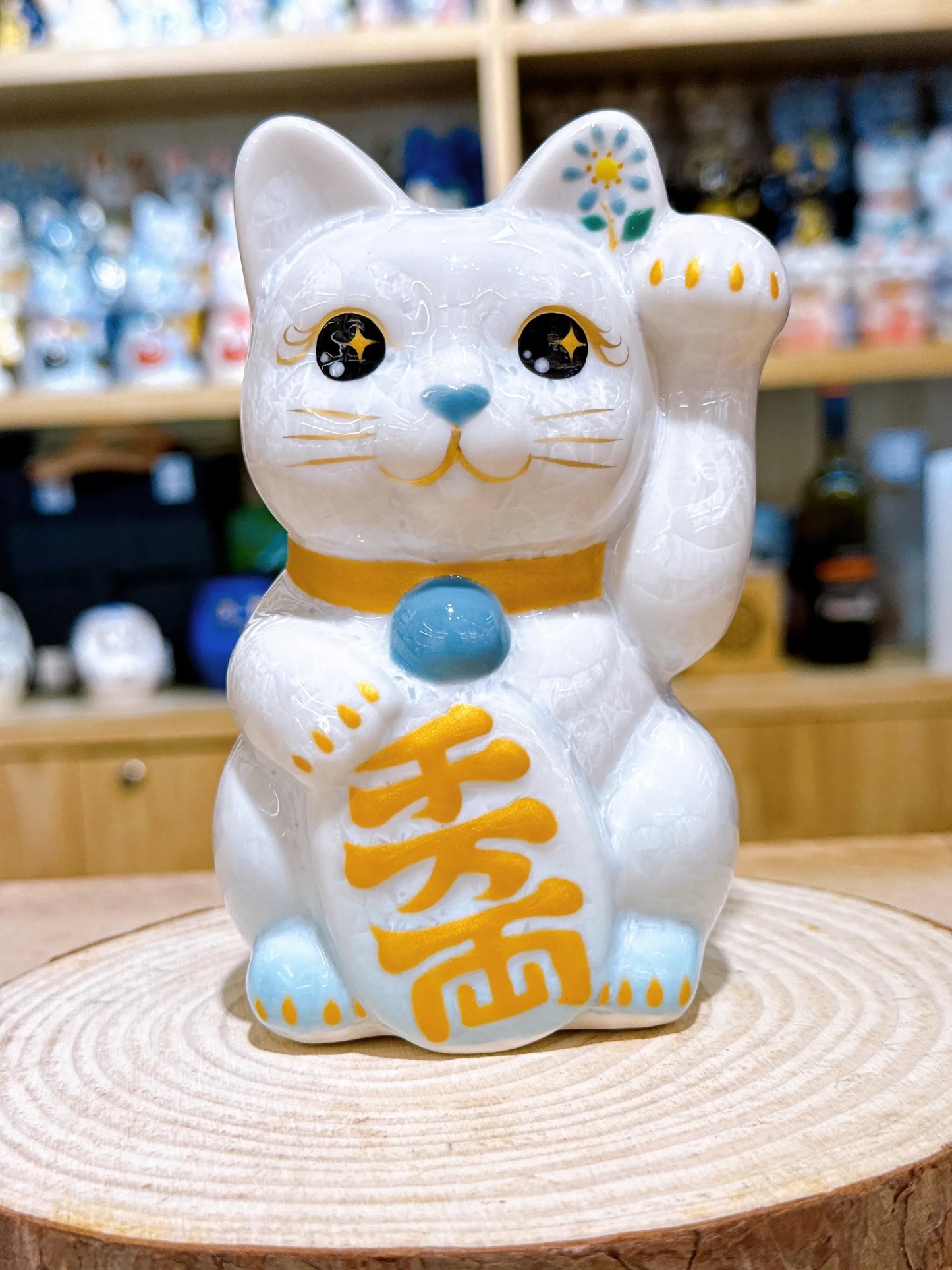日本清水燒招財貓 花結晶 水白 億萬両 左