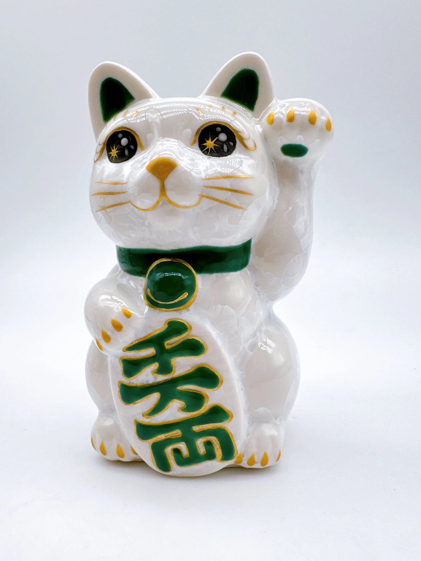 日本清水燒招財貓 花結晶 白 千万両 左