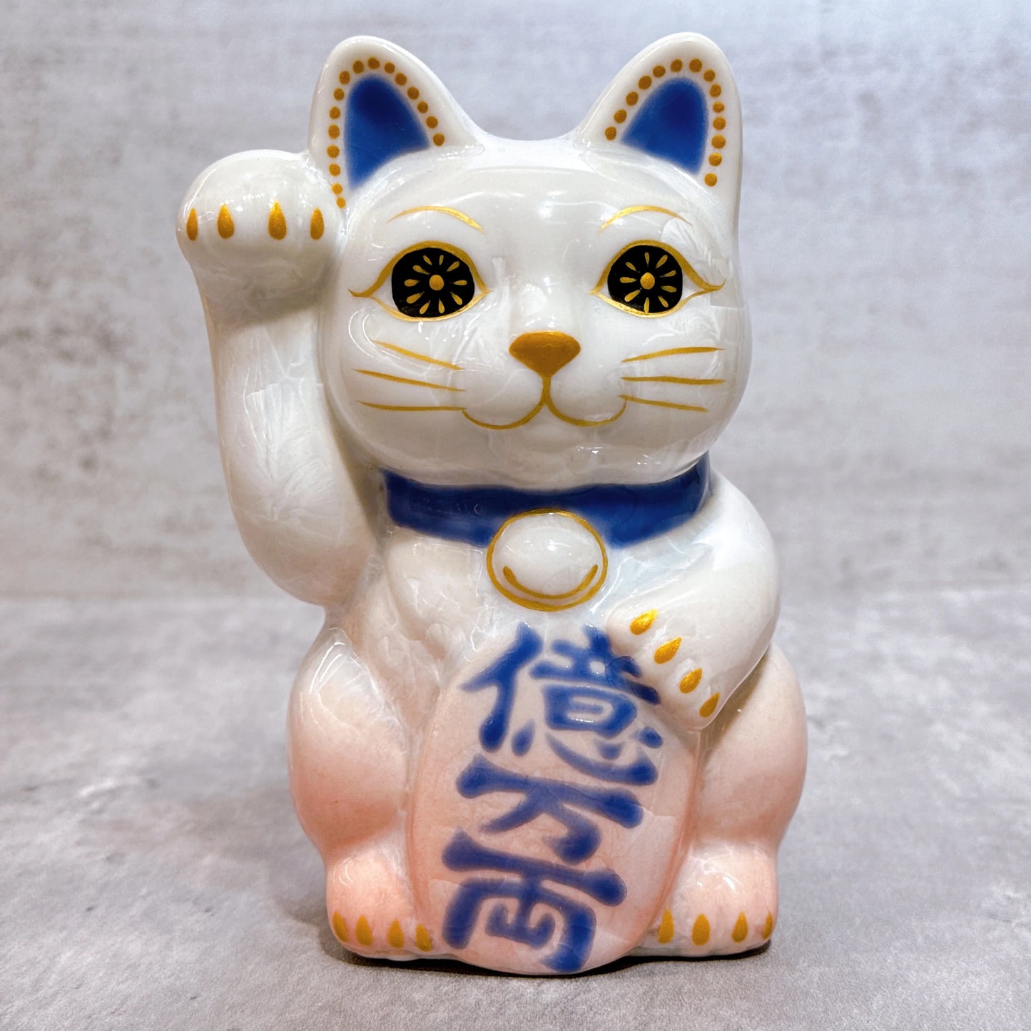 日本清水燒招財貓 花結晶 桃白 億万両 右
