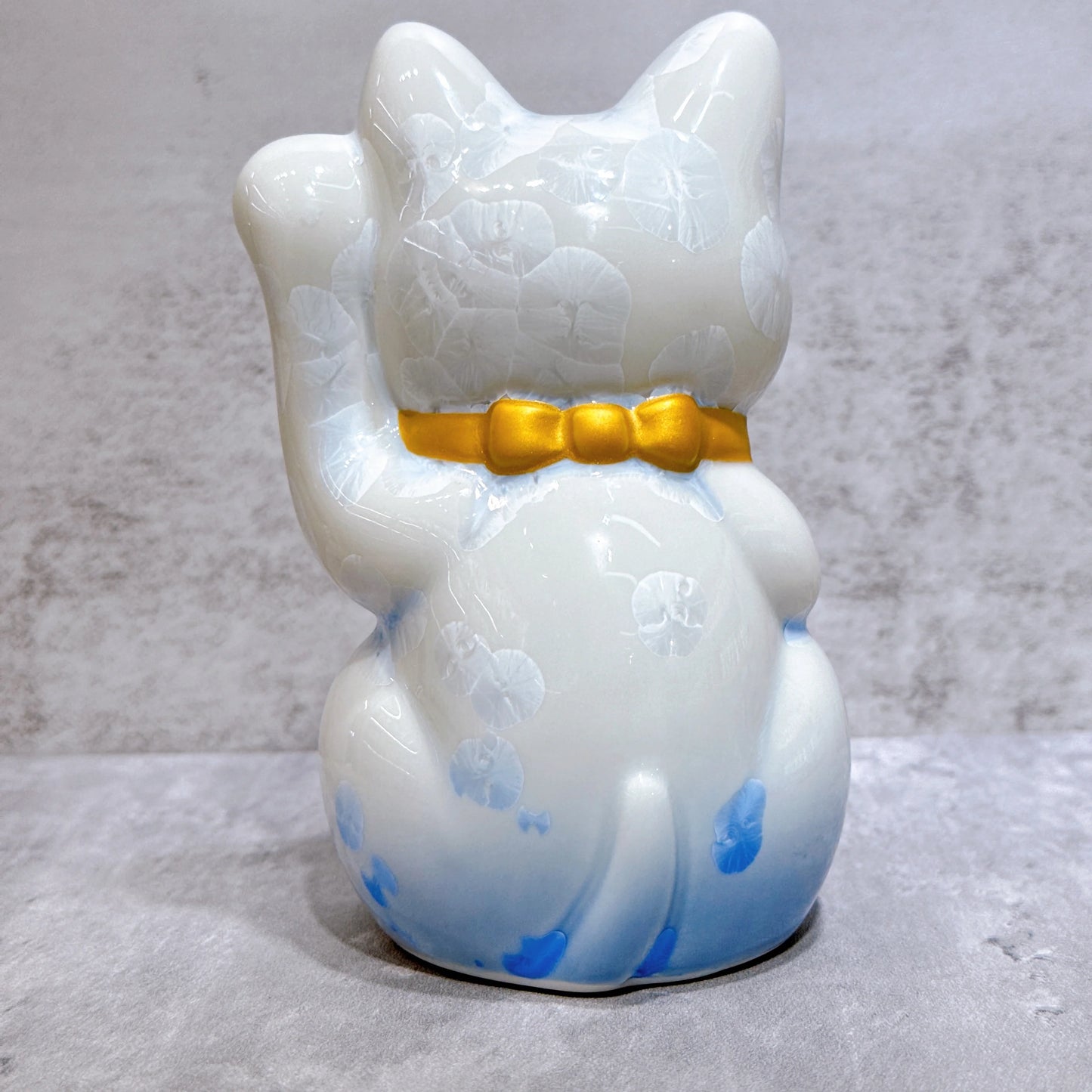 日本清水燒招財貓 花結晶 青白 億万両 左