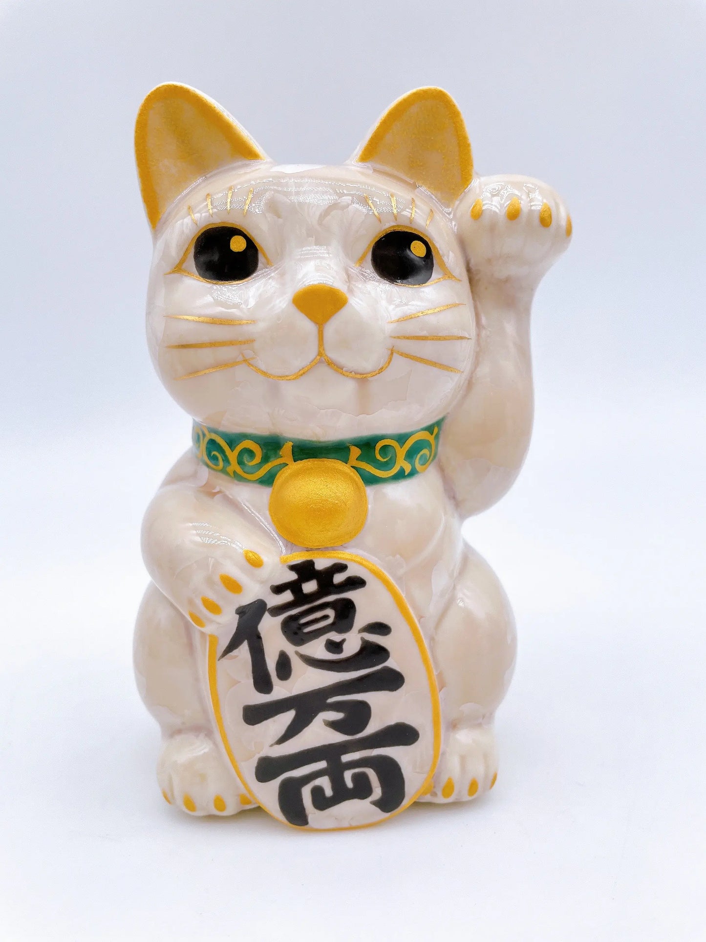 日本清水烧招财猫 花结晶 杏 亿万两