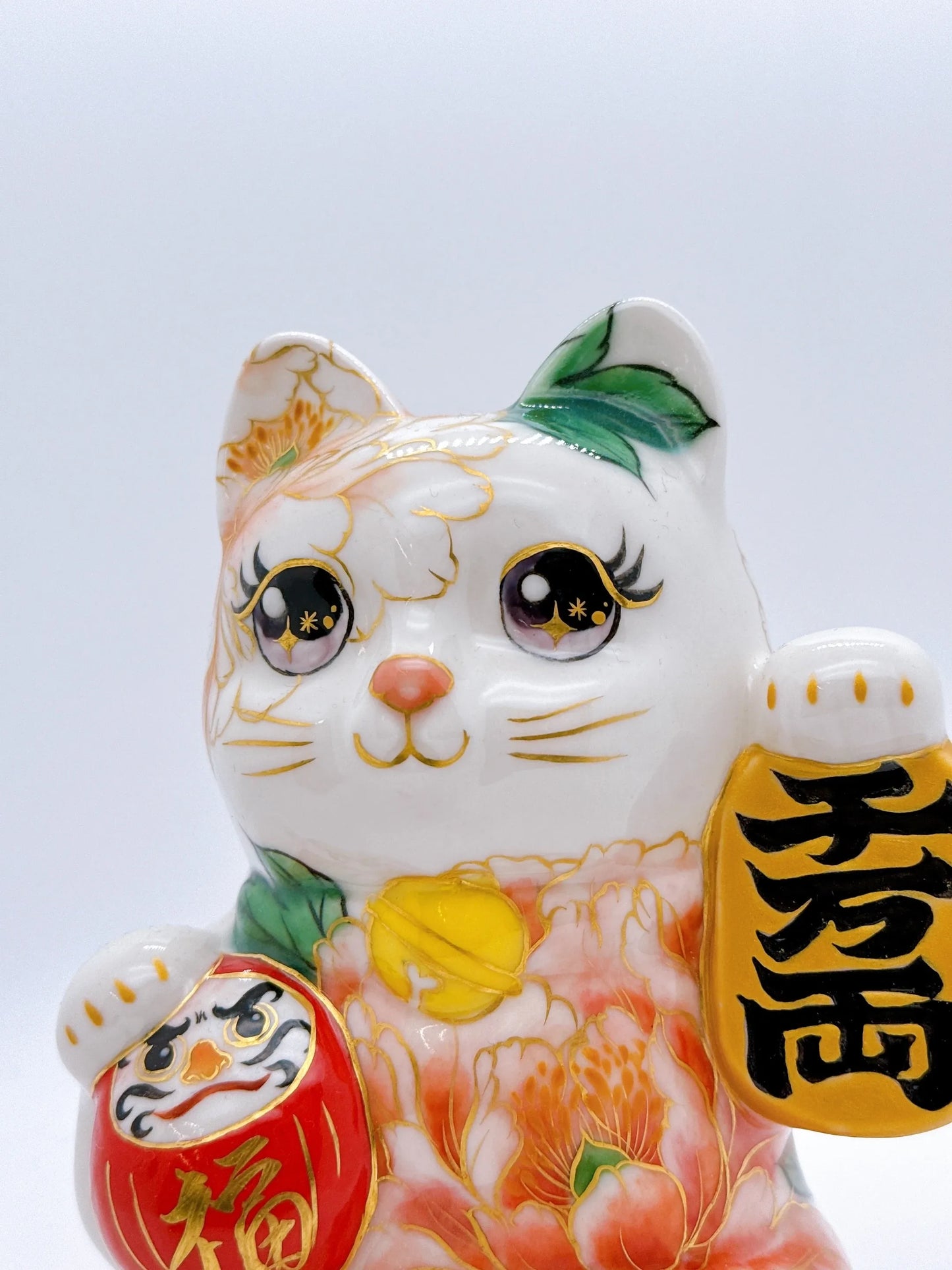 日本清水燒招財貓 達摩 色繪 千万両