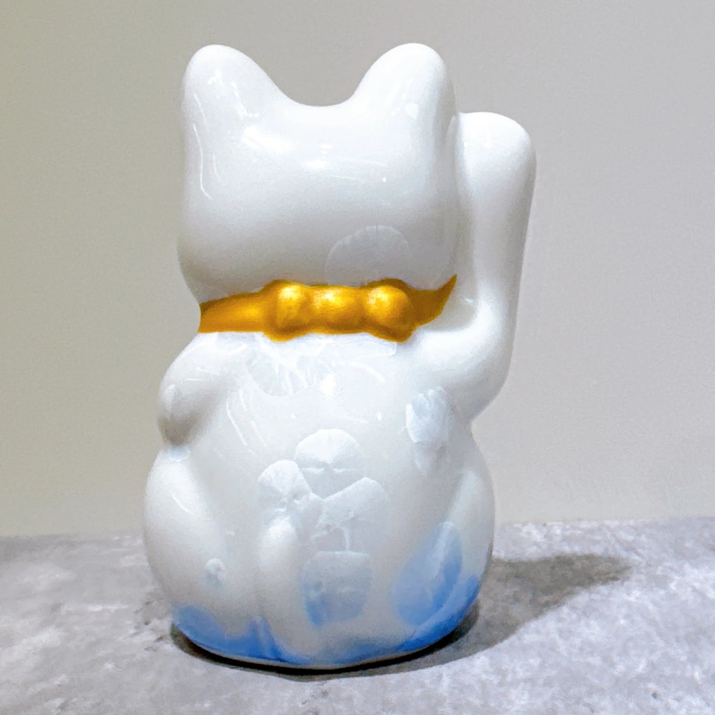 日本清水燒招財貓 花結晶 青白 開運 右 特小