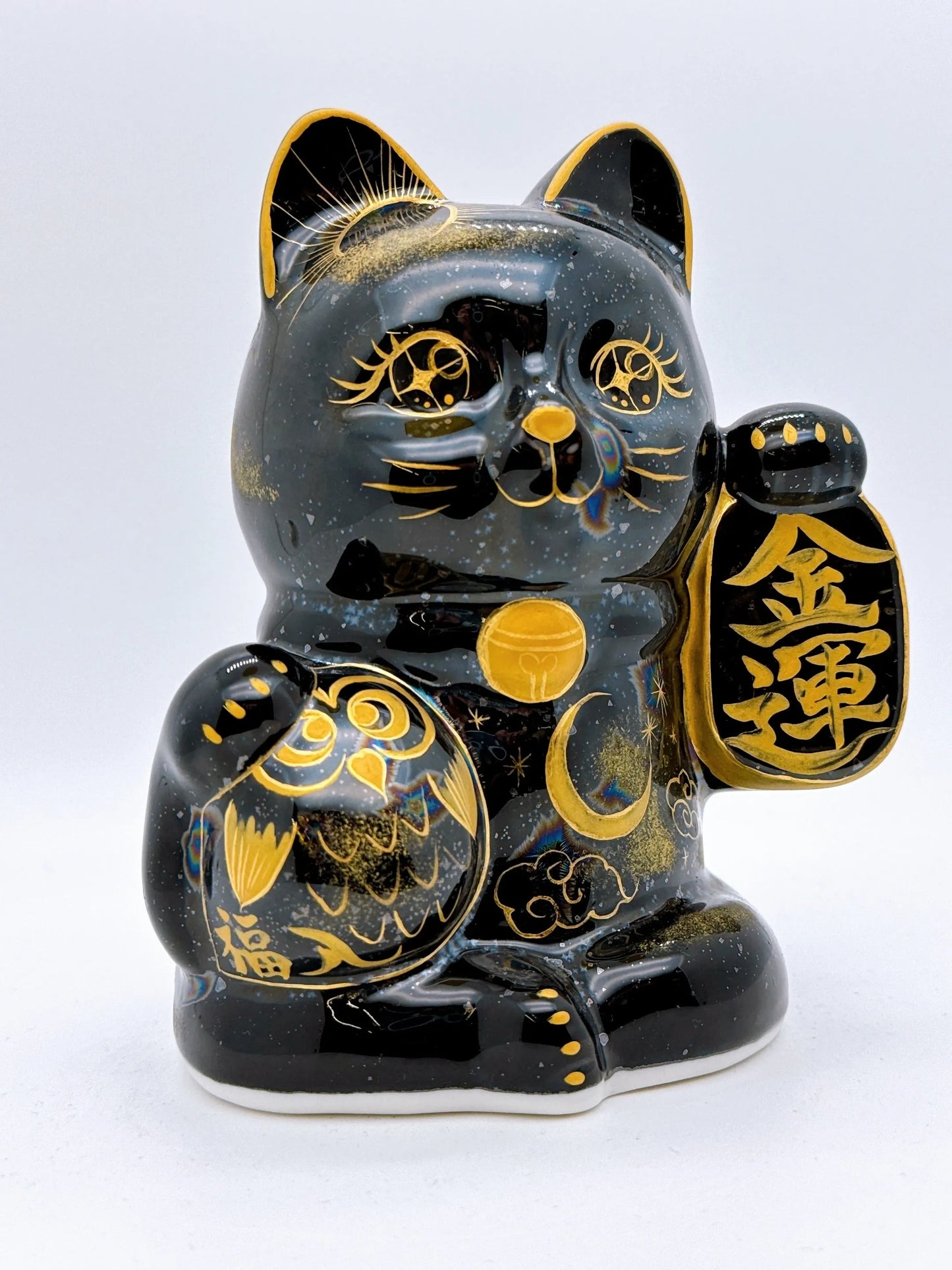 日本清水燒招財貓 貓頭鷹 星結晶 金運