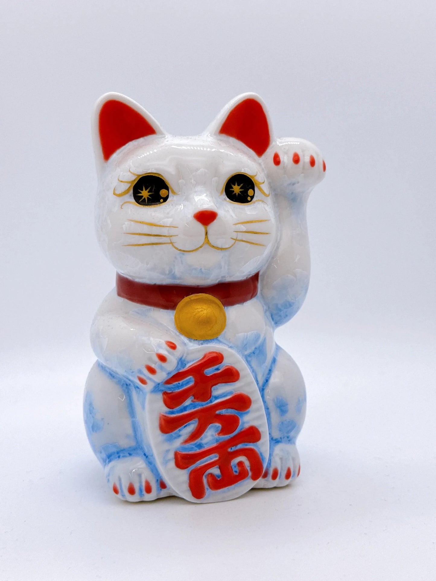 日本清水燒招財貓 花結晶 青白 千万両 左