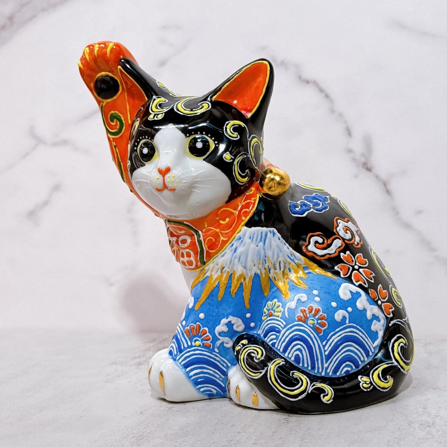 日本九谷烧招财猫 白富土菊水