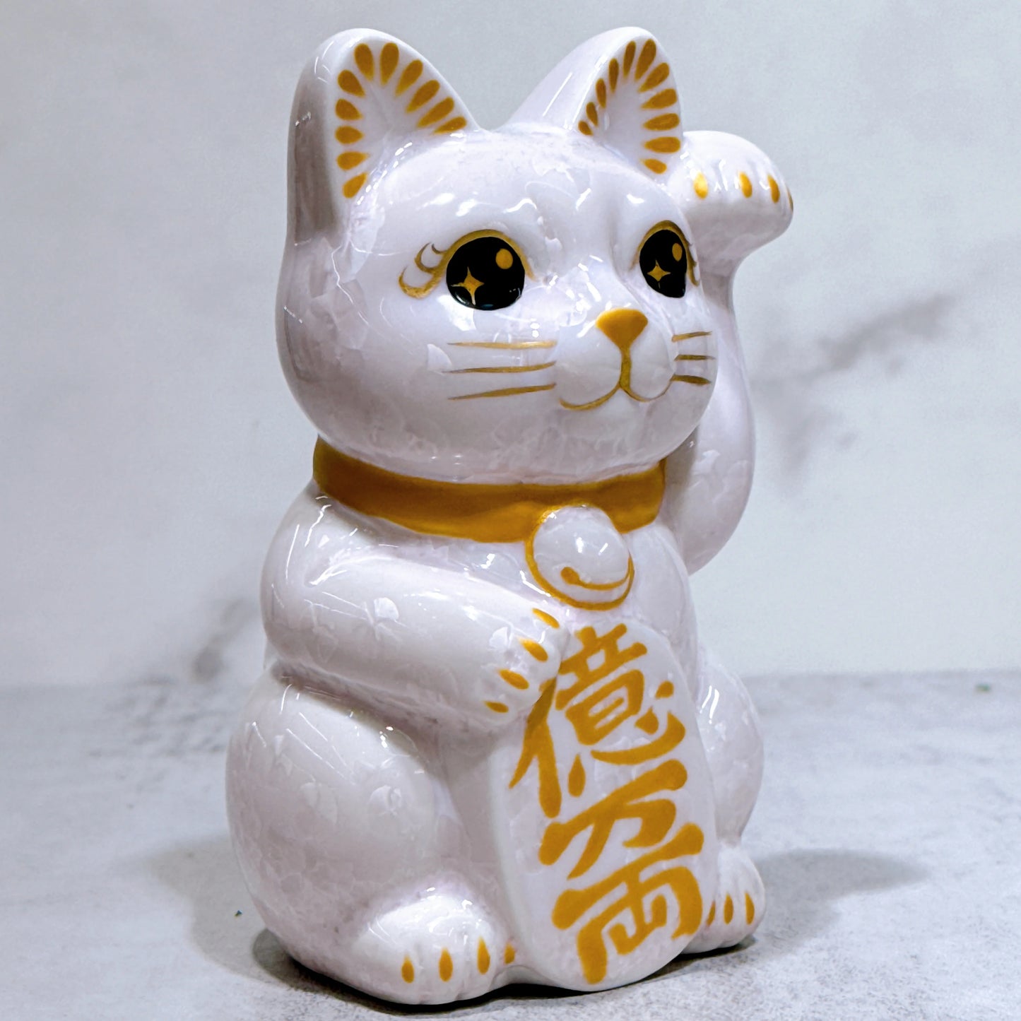 日本清水燒招財貓 花結晶 桃 億万両 左