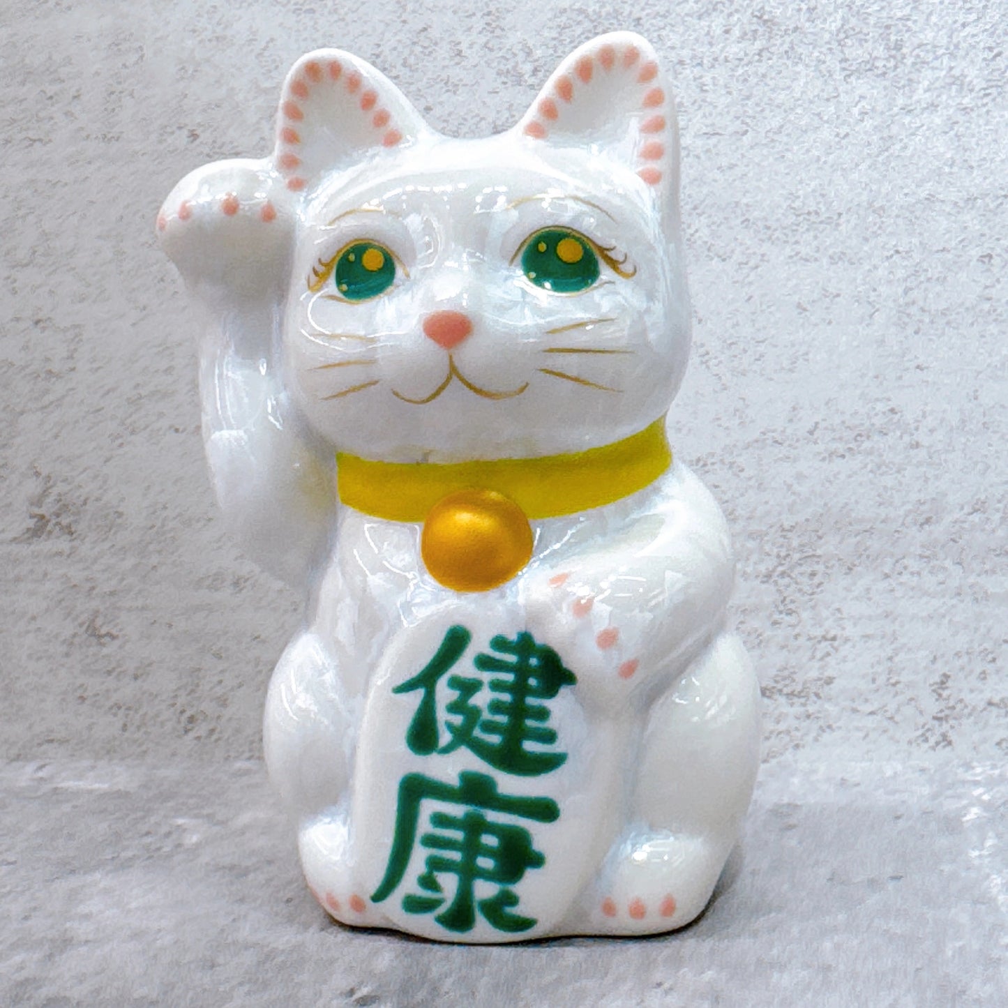 日本清水燒招財貓 花結晶 白 健康 右 特小