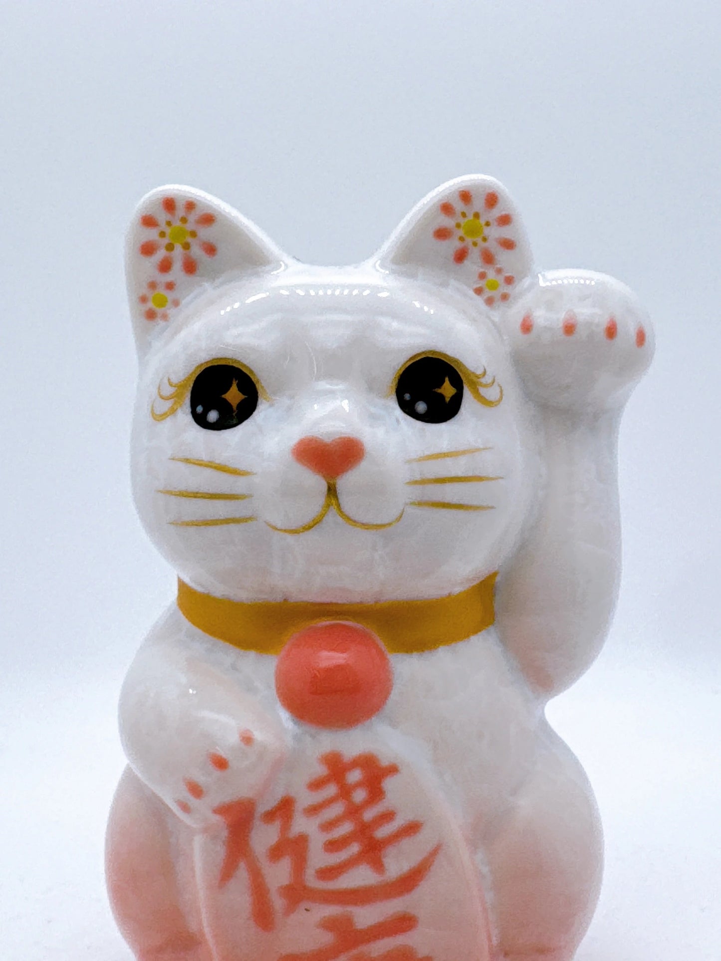日本清水燒招財貓 花結晶 桃白 健康 左
