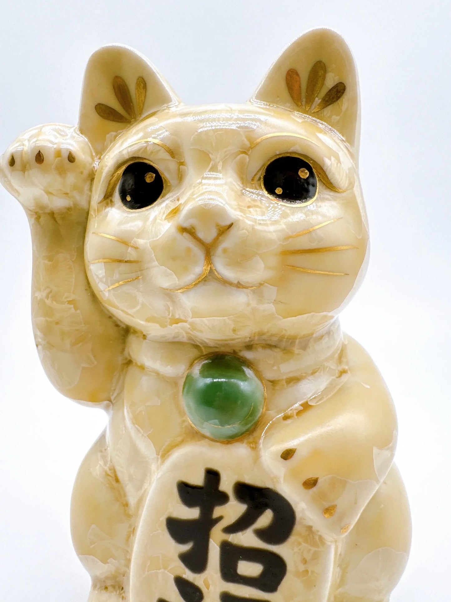 日本清水烧招财猫花结晶金花招福