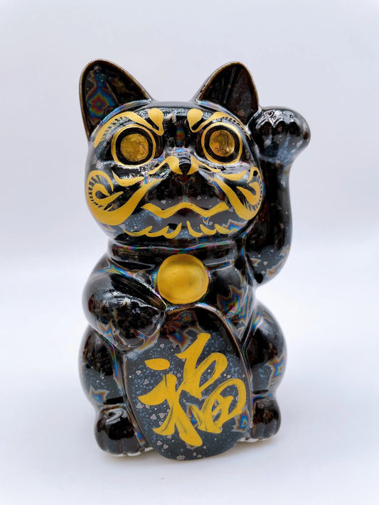 日本清水烧招财猫 星结晶 达摩