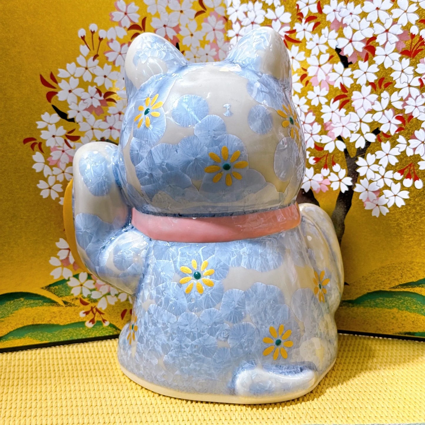 日本清水燒招財貓 達摩 花結晶 銀藤 必勝