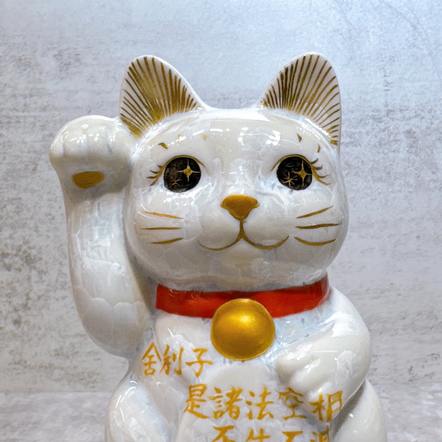日本清水燒招財貓 花結晶 心經 白 右