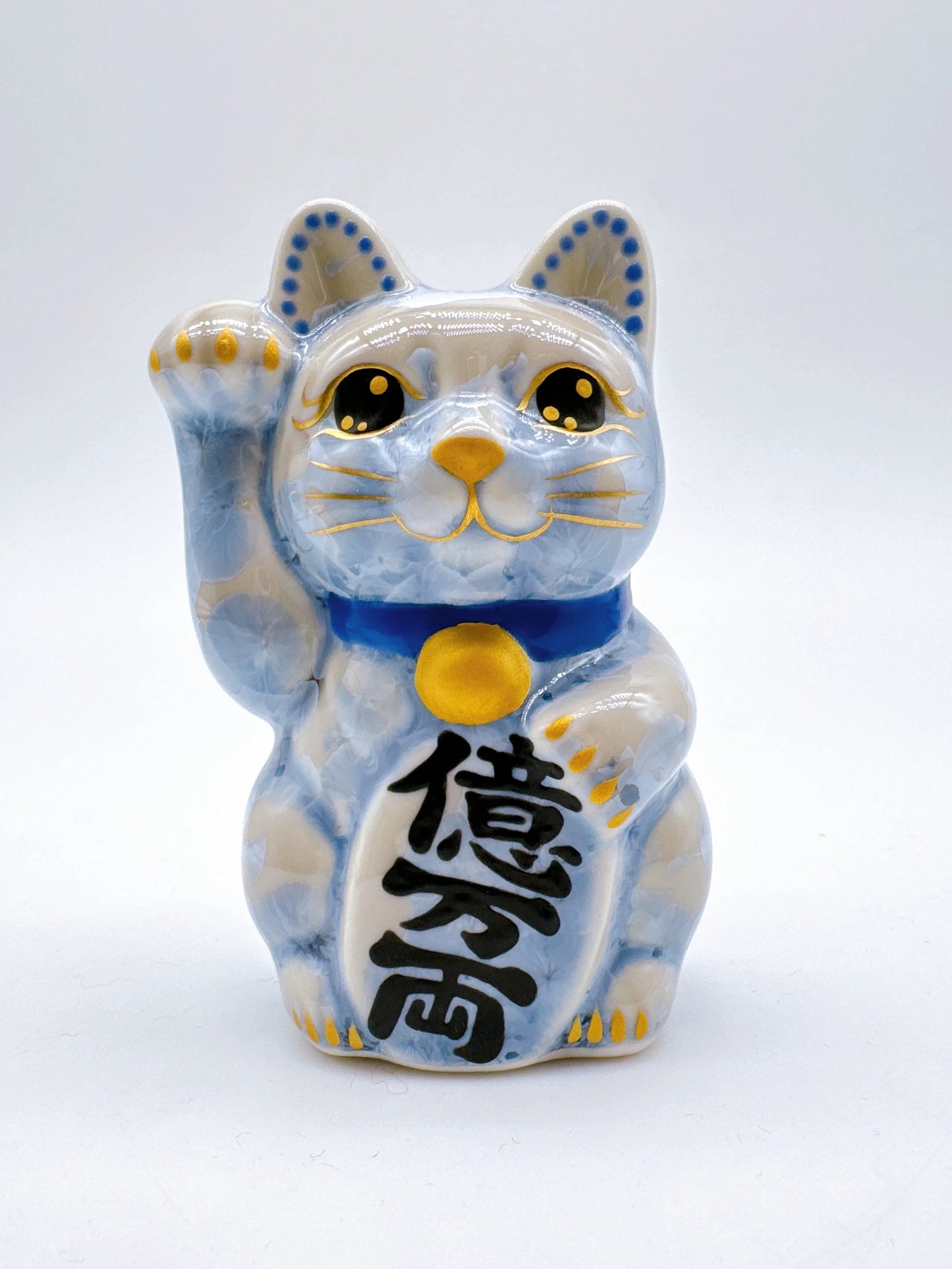 日本清水燒招財貓 花結晶 藤 億万両 右 特小