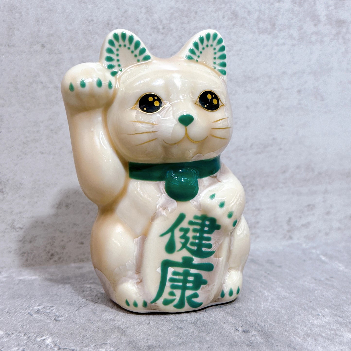 日本清水燒招財貓 花結晶 杏 健康 右 特小