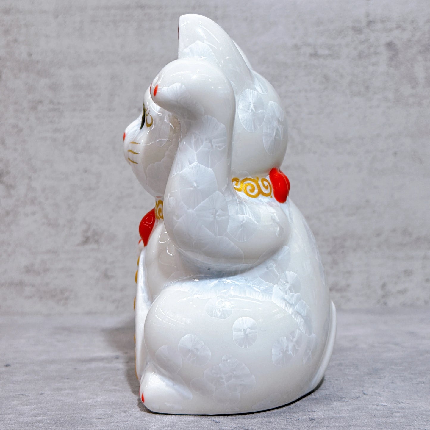 日本清水燒招財貓 花結晶 白 千萬両 左