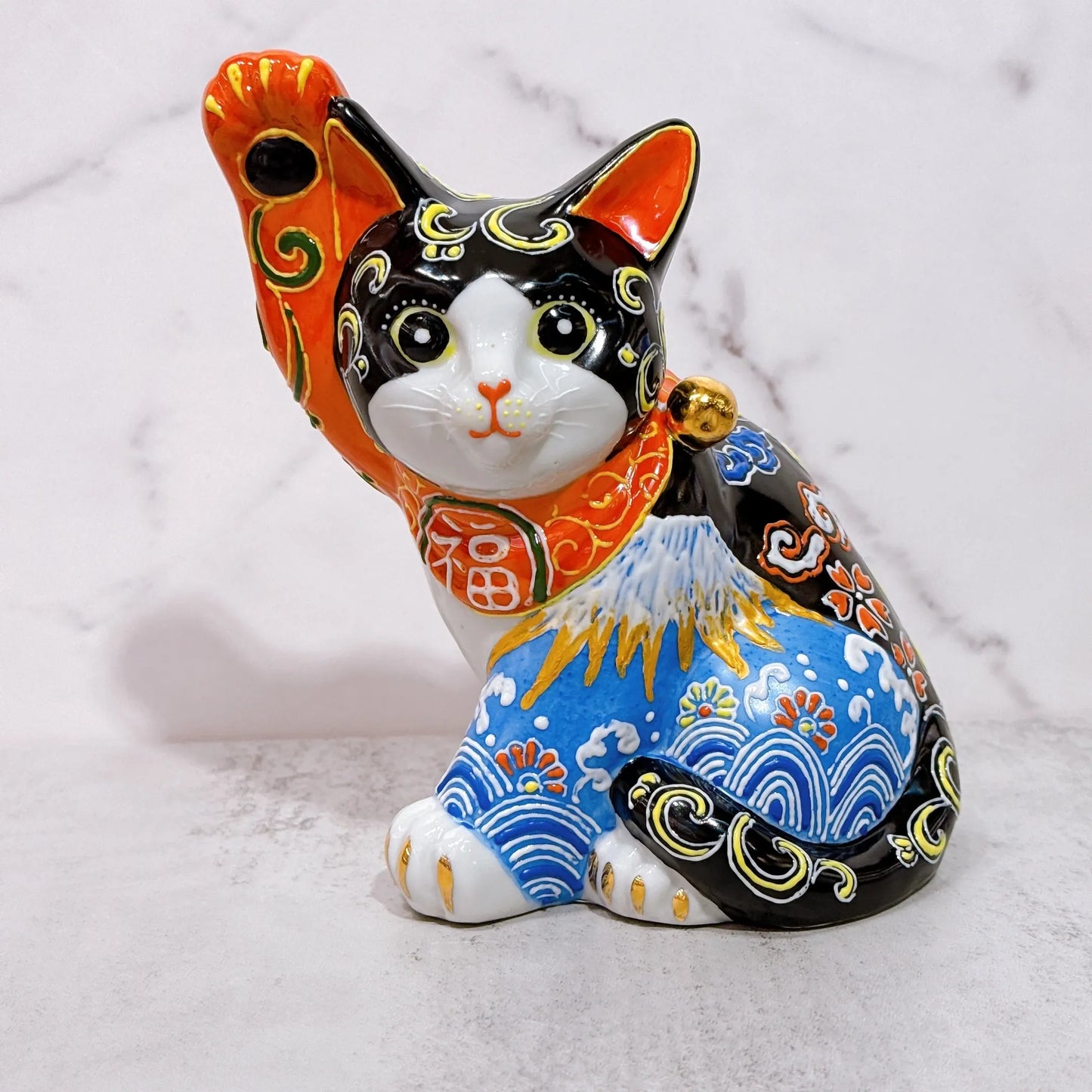 日本九谷烧招财猫 白富土菊水