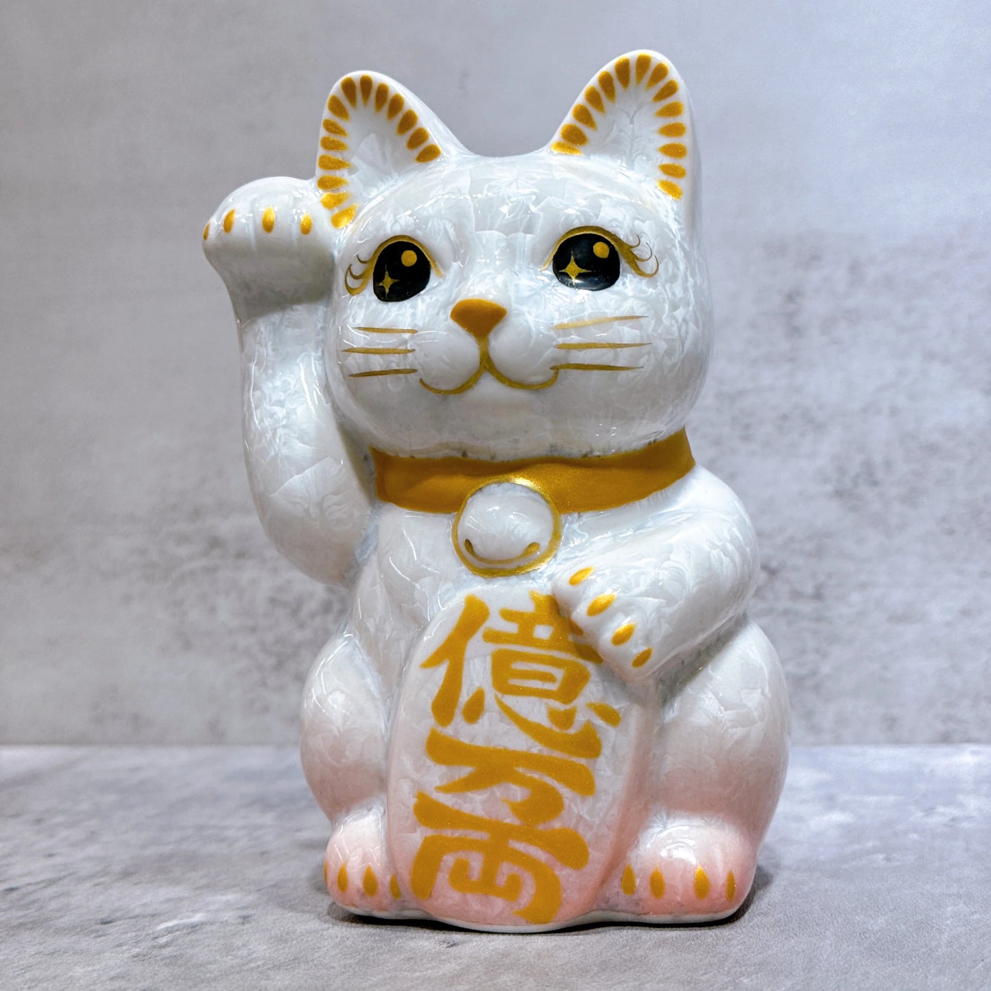 日本清水燒招財貓 花結晶 桃白 億万両 右