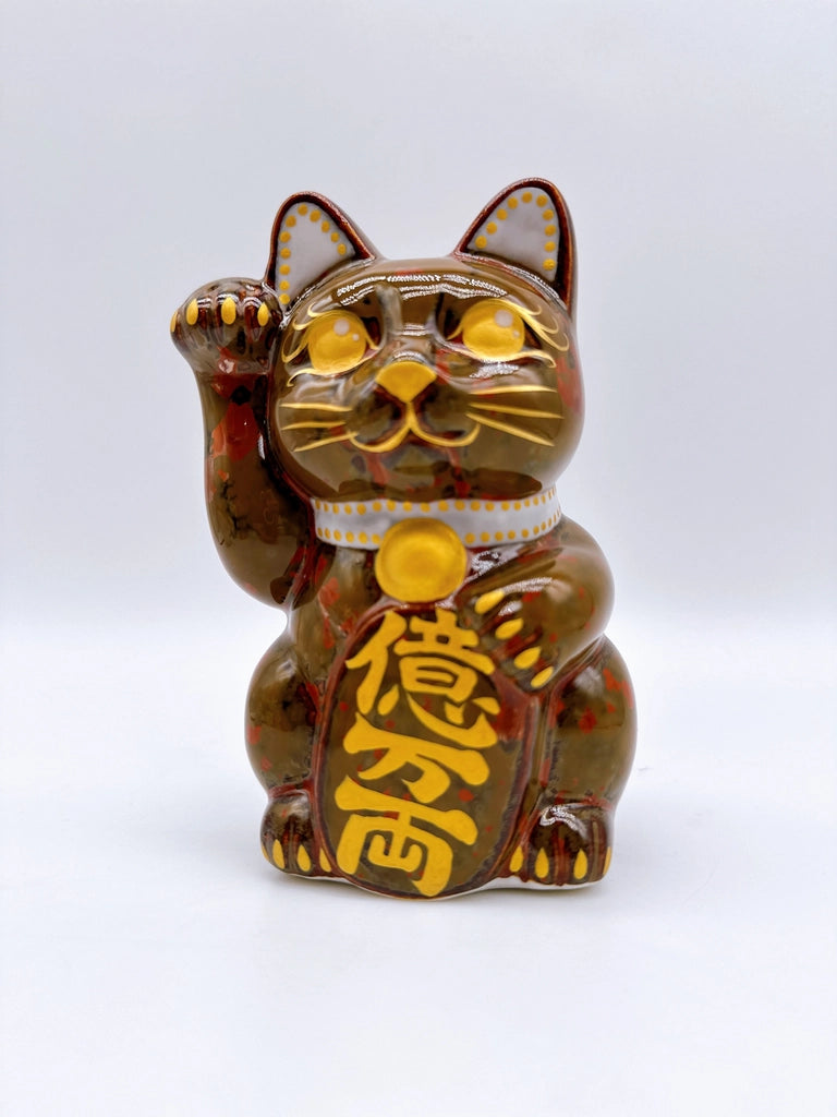 日本清水烧招财猫 花结晶 真朱 亿万两 右