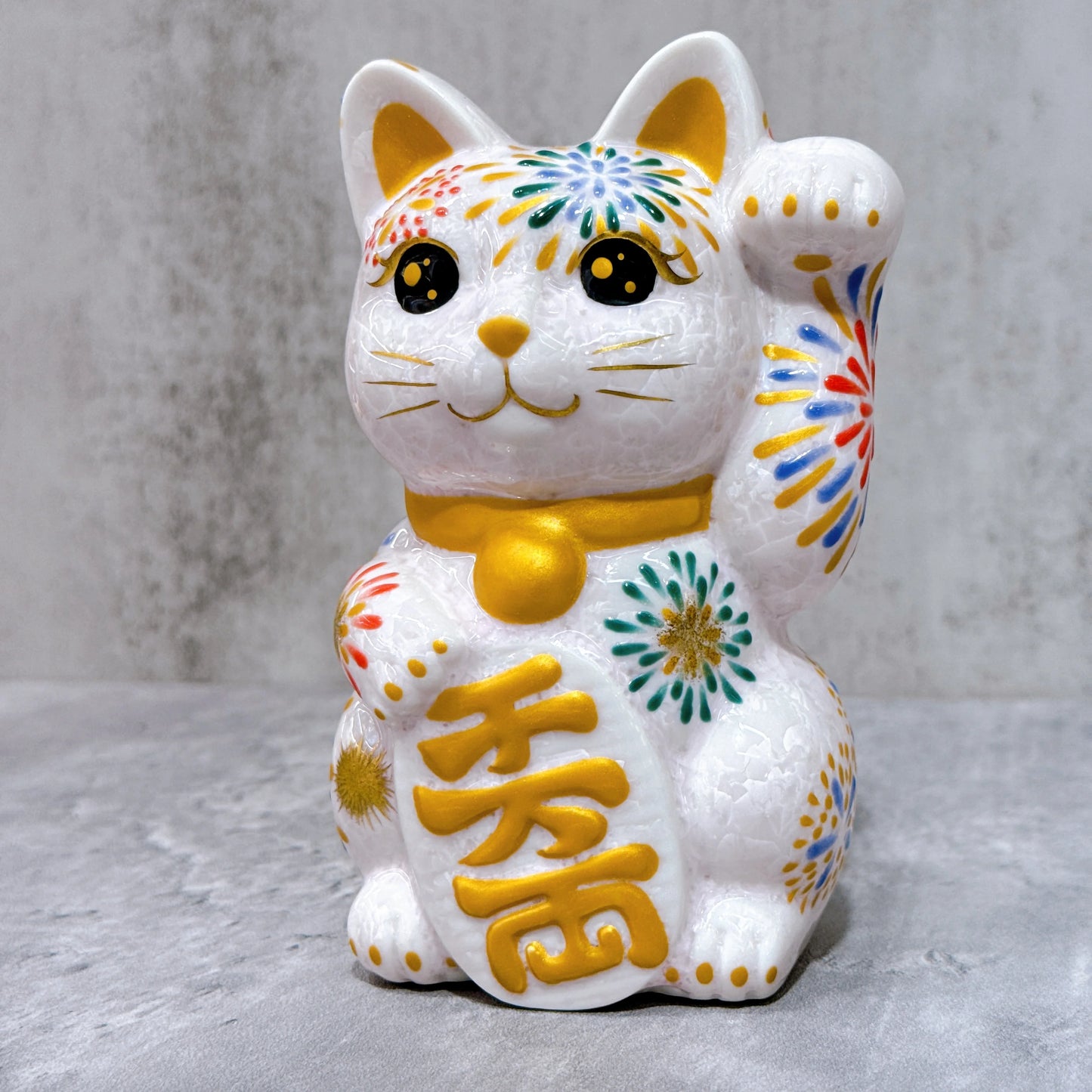 日本清水燒招財貓 花結晶 桃 花火 左