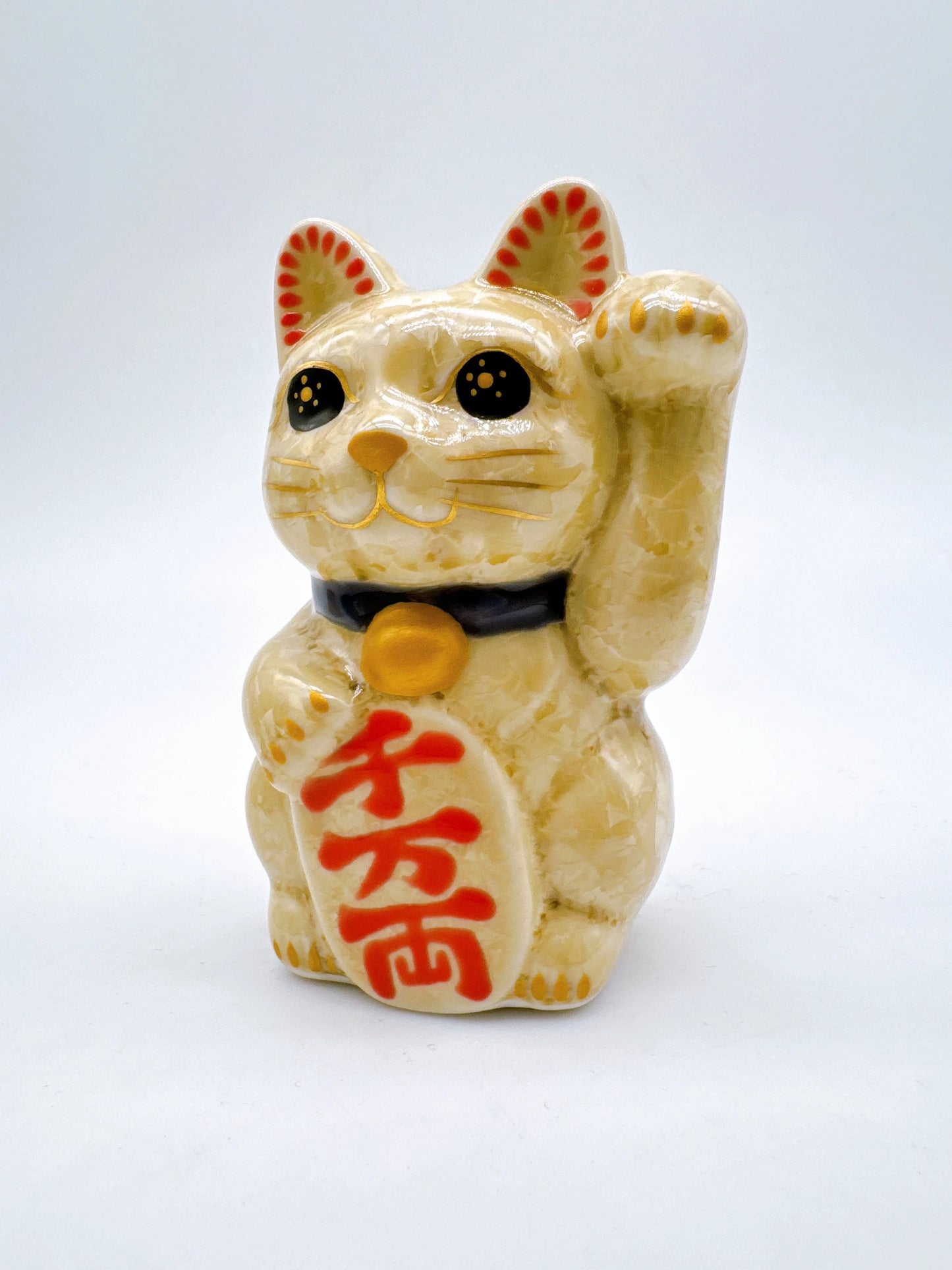日本清水燒招財貓 花結晶 金花 千万両 左 特小