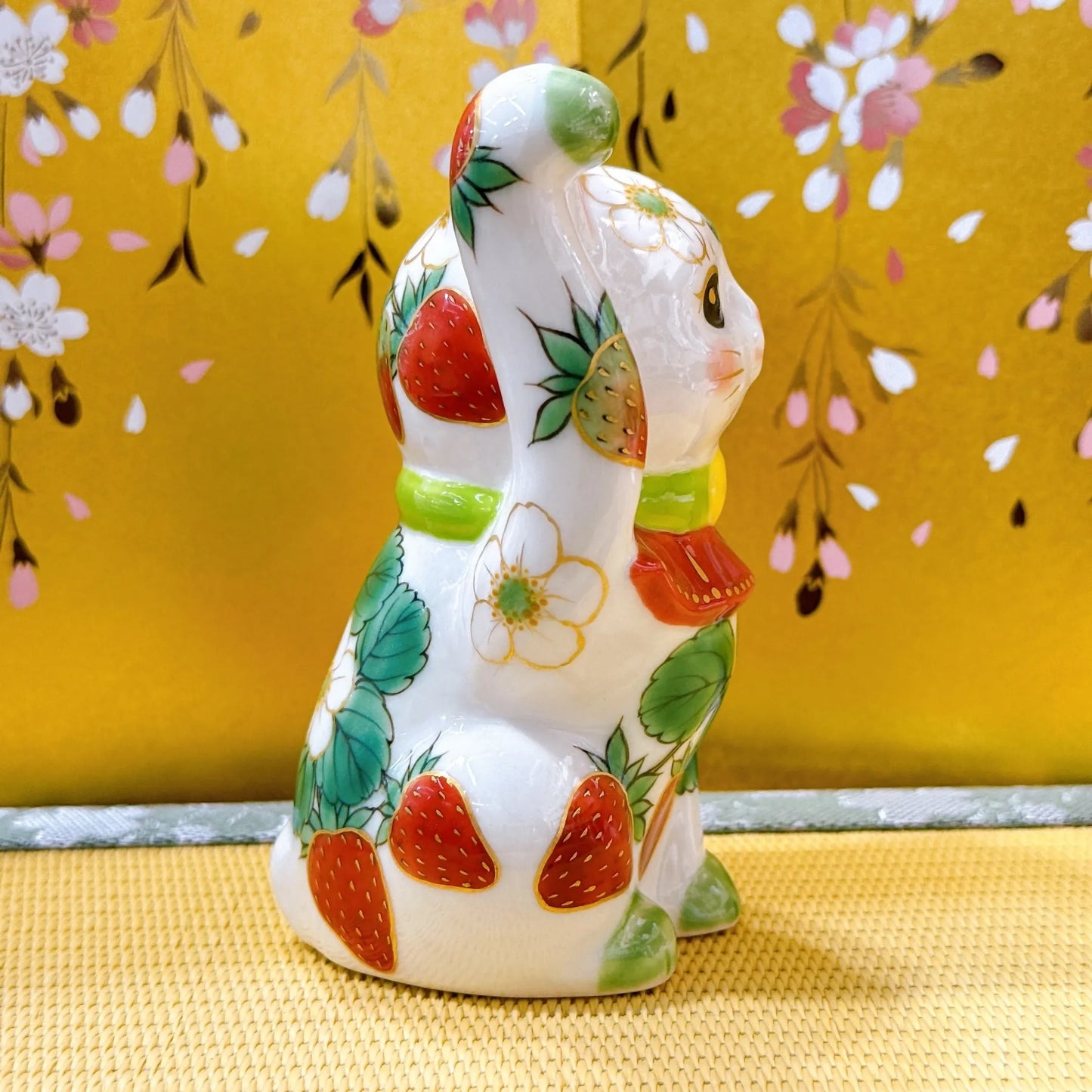 日本清水燒招財貓 色繪 白地 草莓