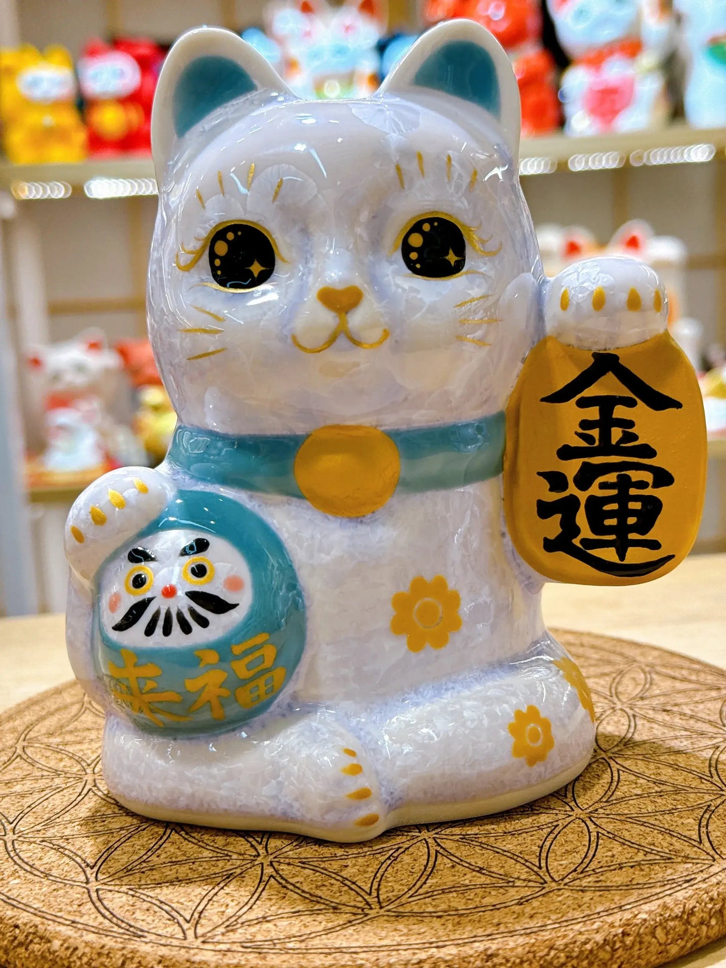 日本清水燒招財貓 達摩 花結晶 藤 運氣