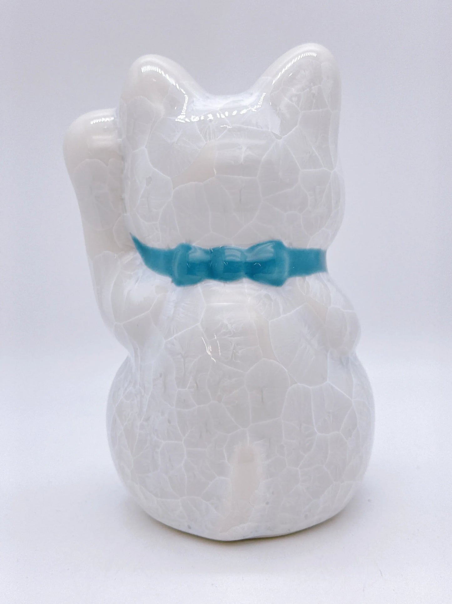 日本清水烧招财猫 花结晶 白色 健康 左