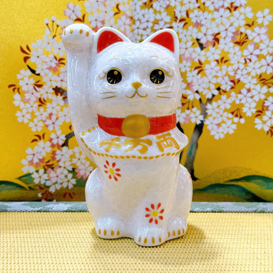 日本清水烧招财猫 花结晶 桃 千万两