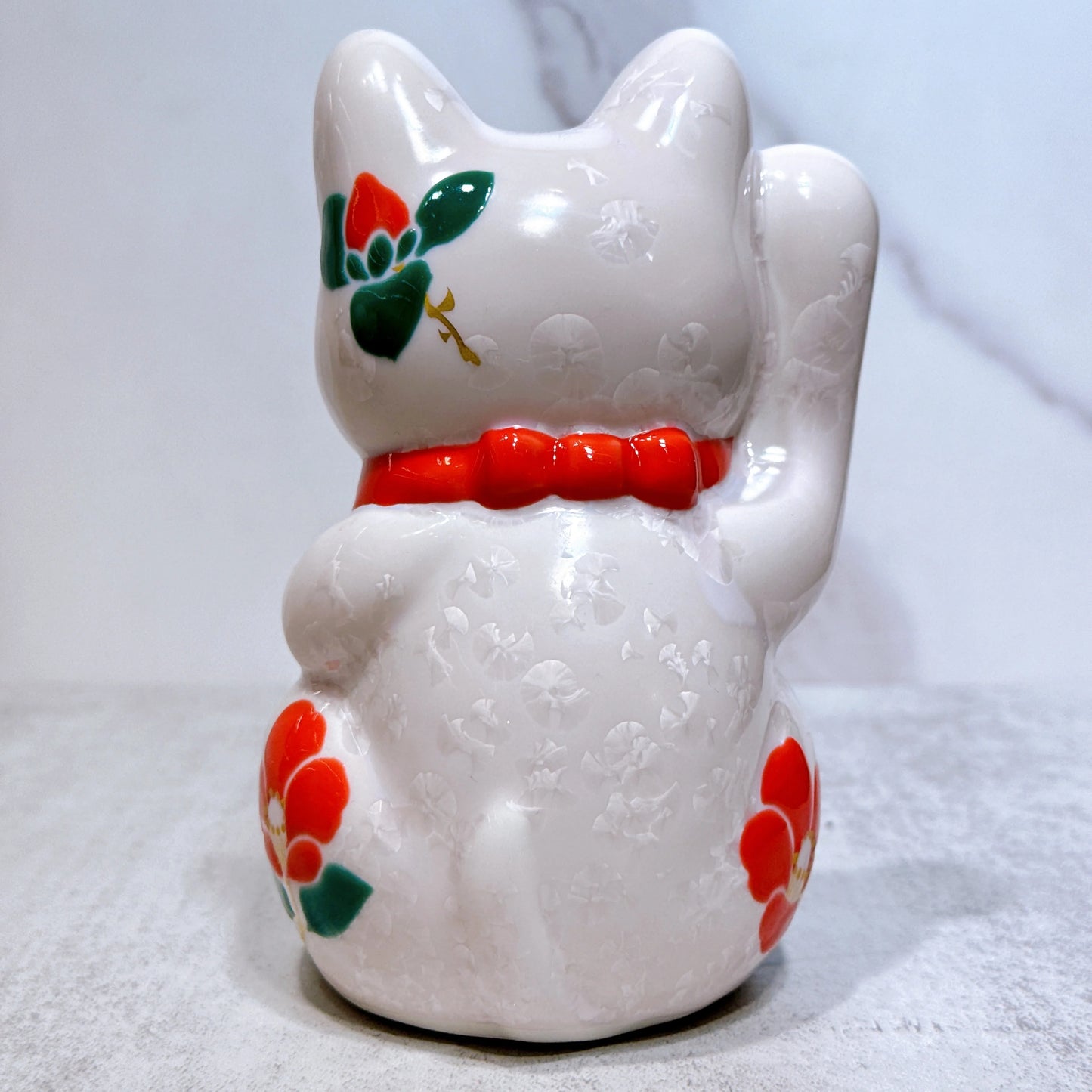 日本清水燒招財貓 花結晶 桃 体花 招福 右