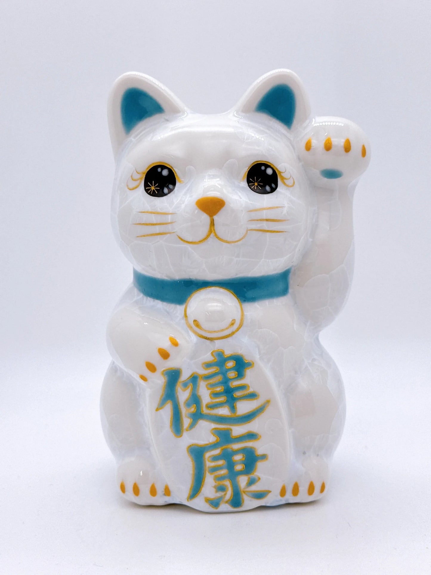 日本清水烧招财猫 花结晶 白色 健康 左