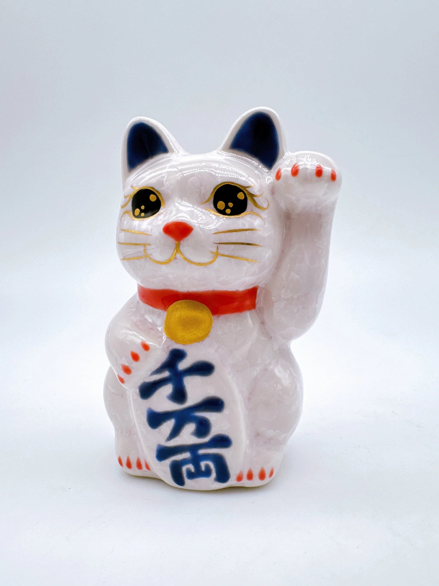 日本清水燒招財貓 花結晶 桃 千万両 左 特小
