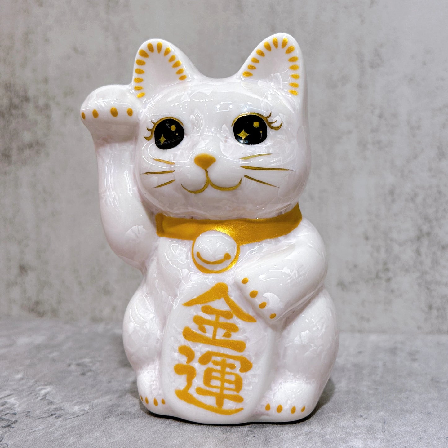日本清水燒招財貓 花結晶 桃 金運 右 特小