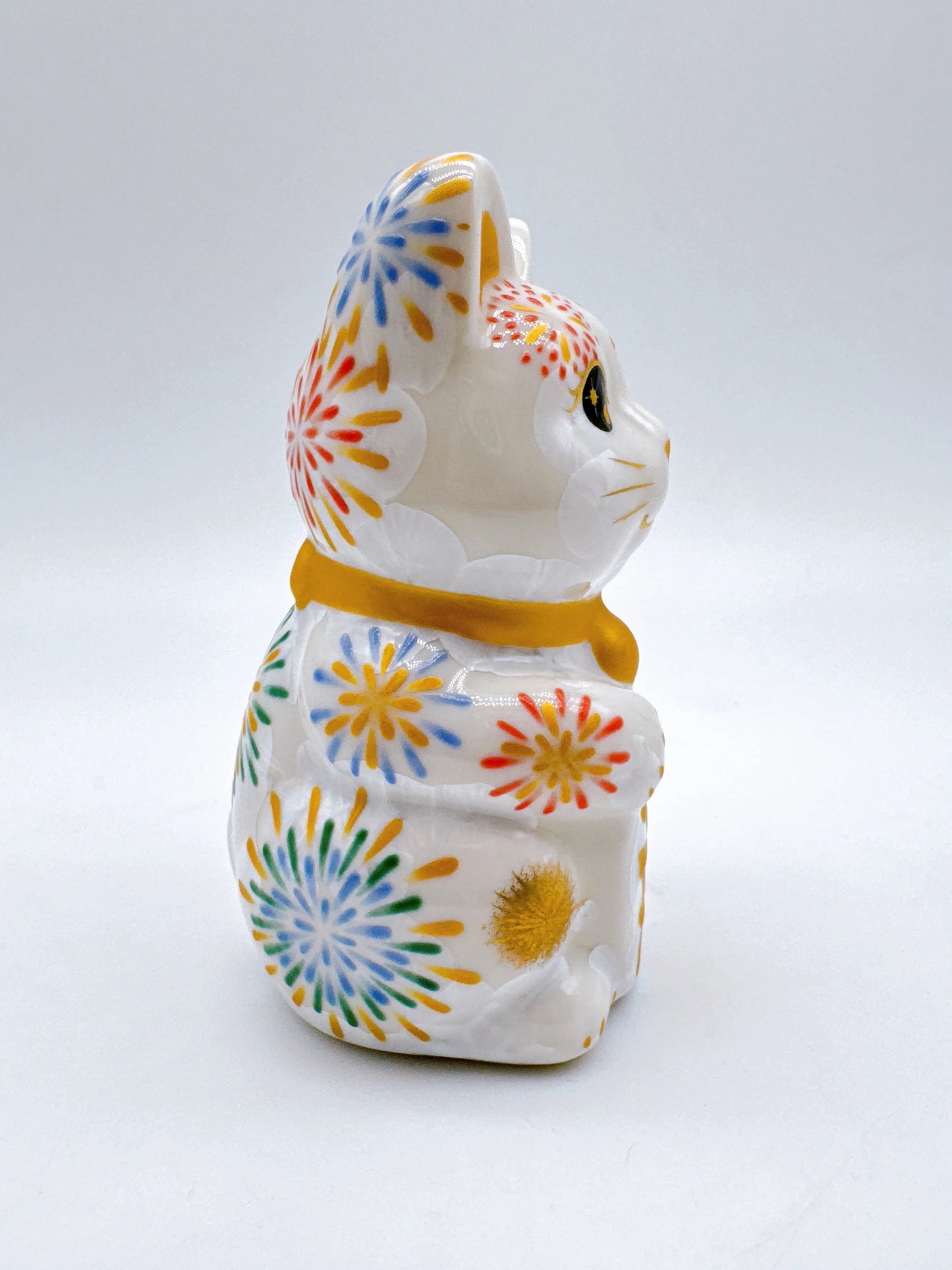日本清水烧招财猫 花结晶 白 花火