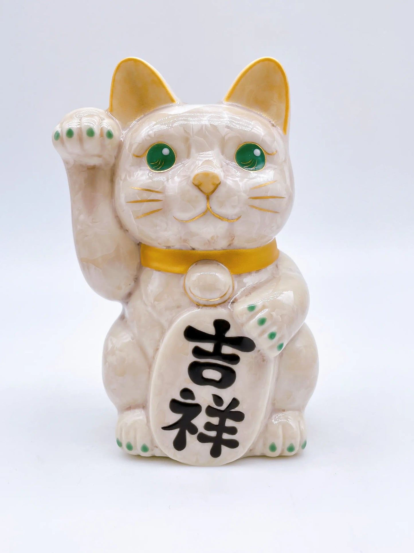日本清水烧招财猫花结晶杏吉祥