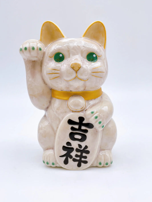 日本清水燒招財貓 花結晶 杏 吉祥