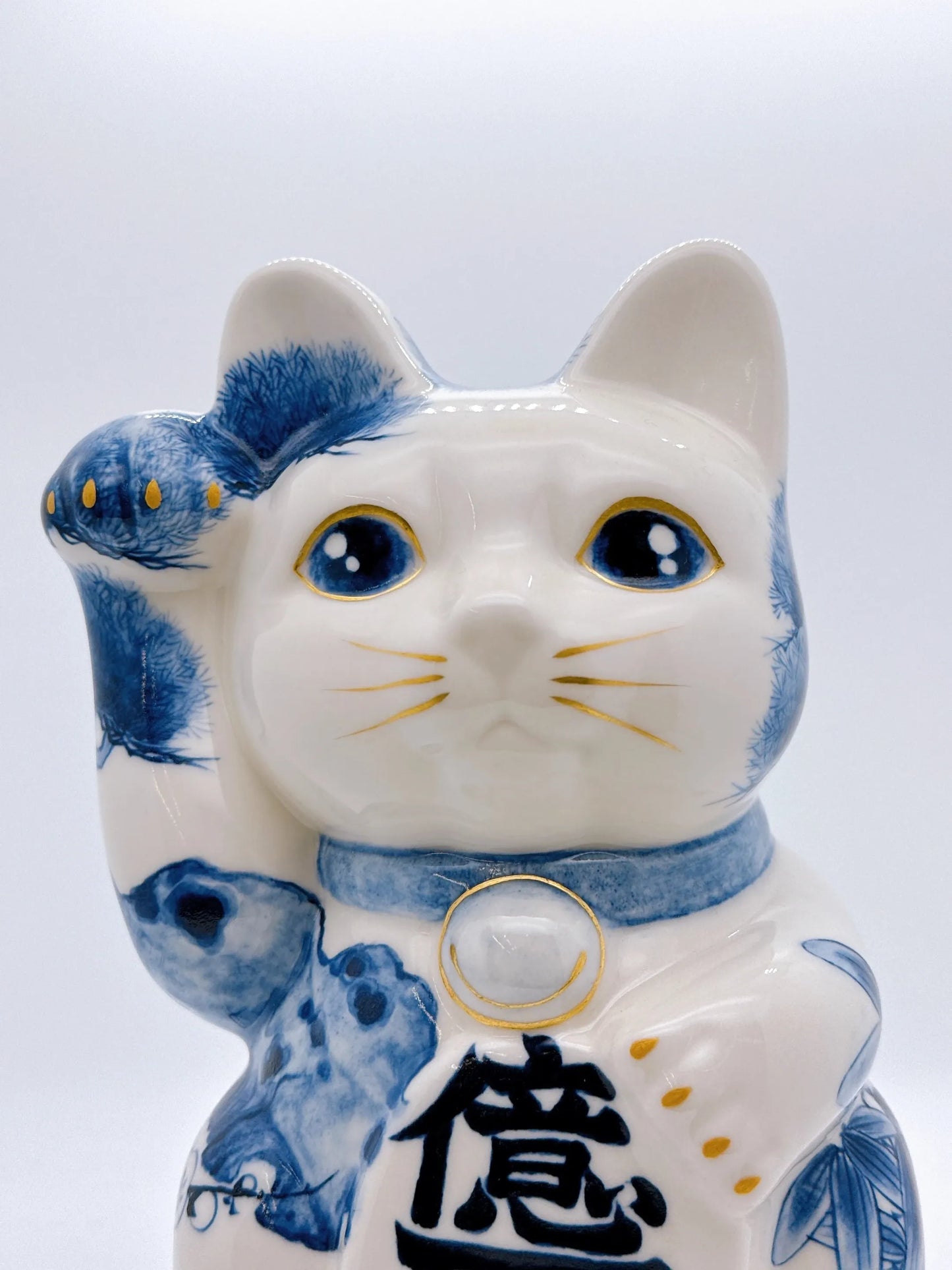 日本清水烧招财猫 染付 伊藤若冲 虎 特大
