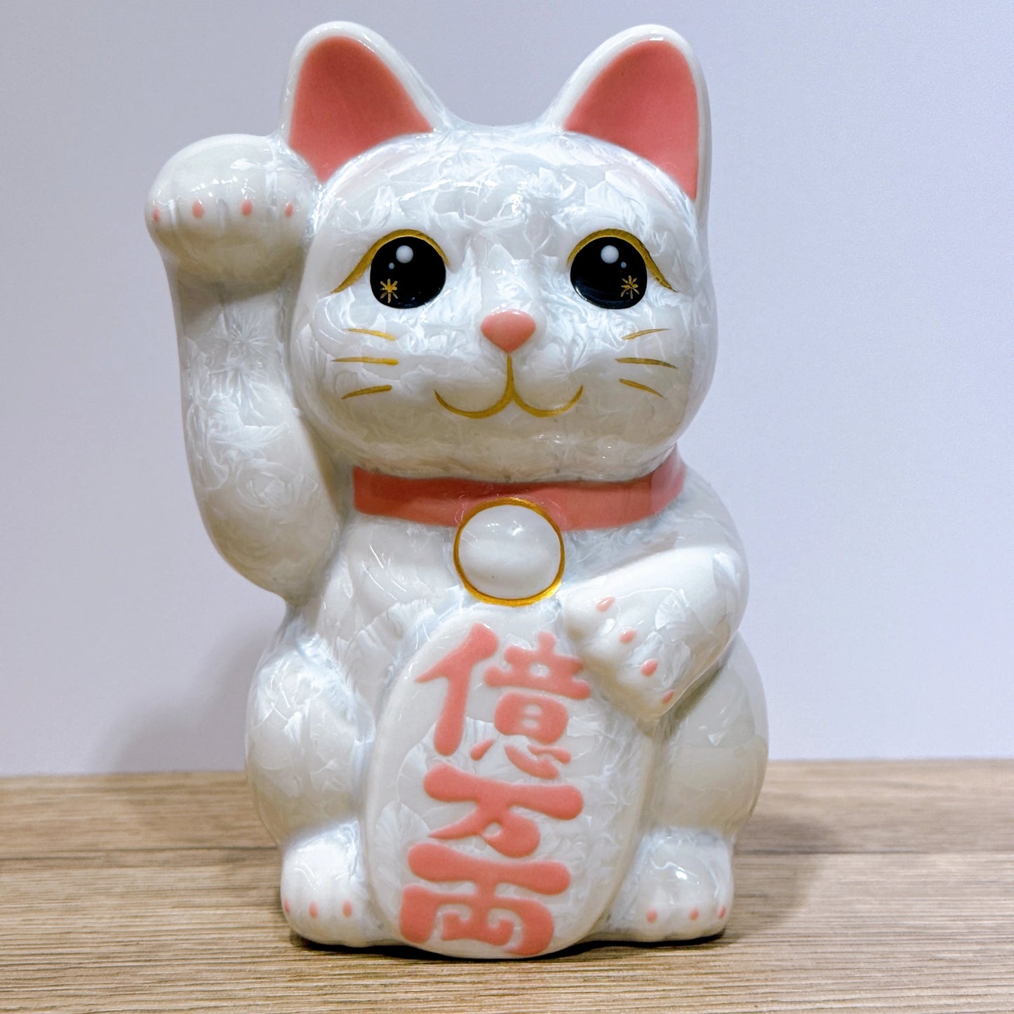 日本清水燒招財貓 花結晶 白 億万両 右