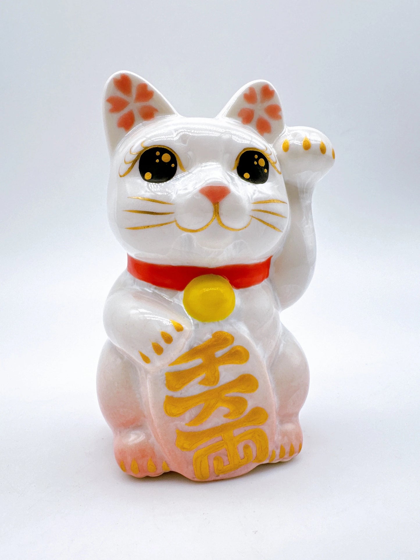 日本清水燒招財貓 花結晶 桃白 千万両 左