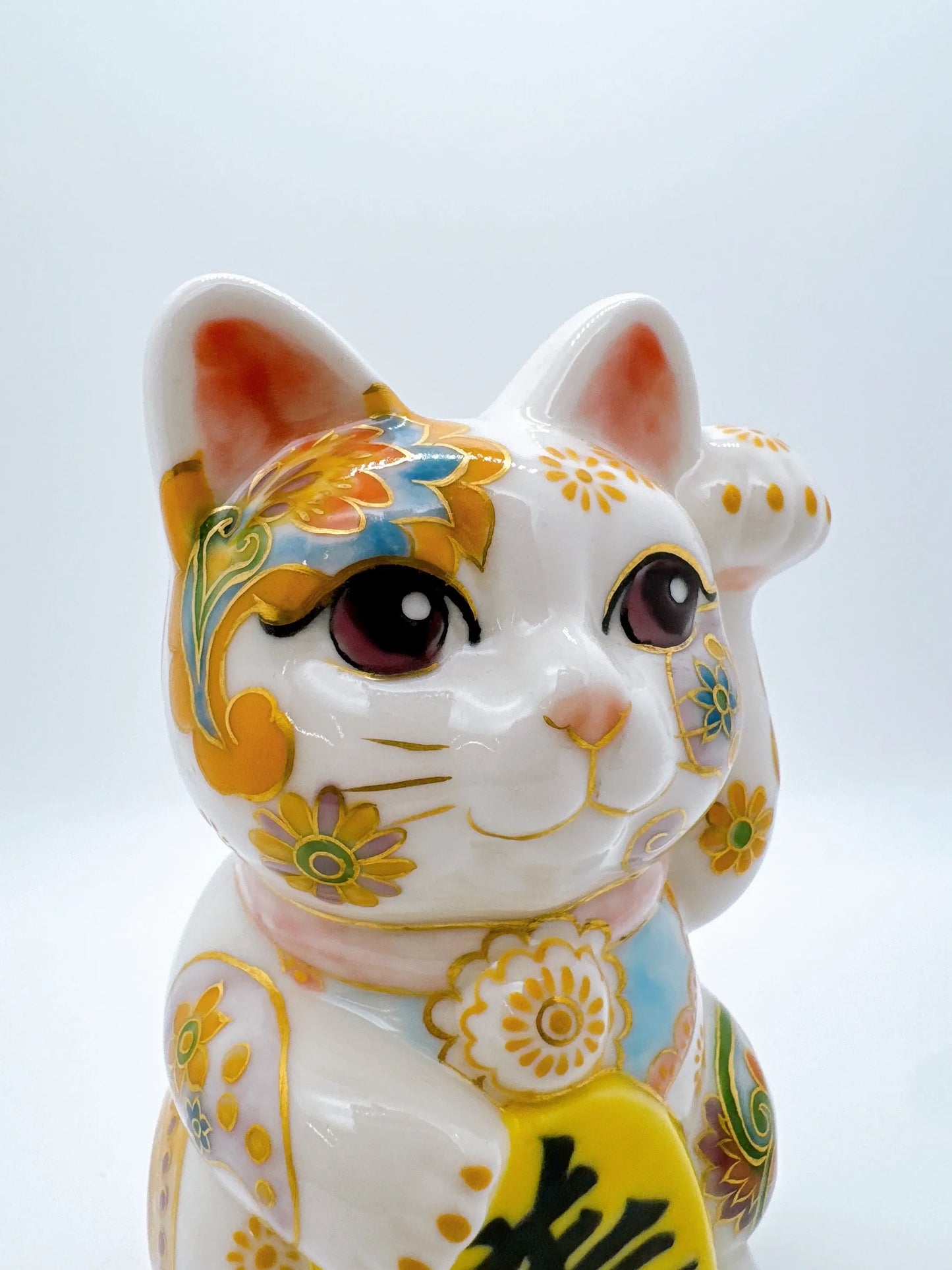 日本清水烧招财猫 色绘 美人
