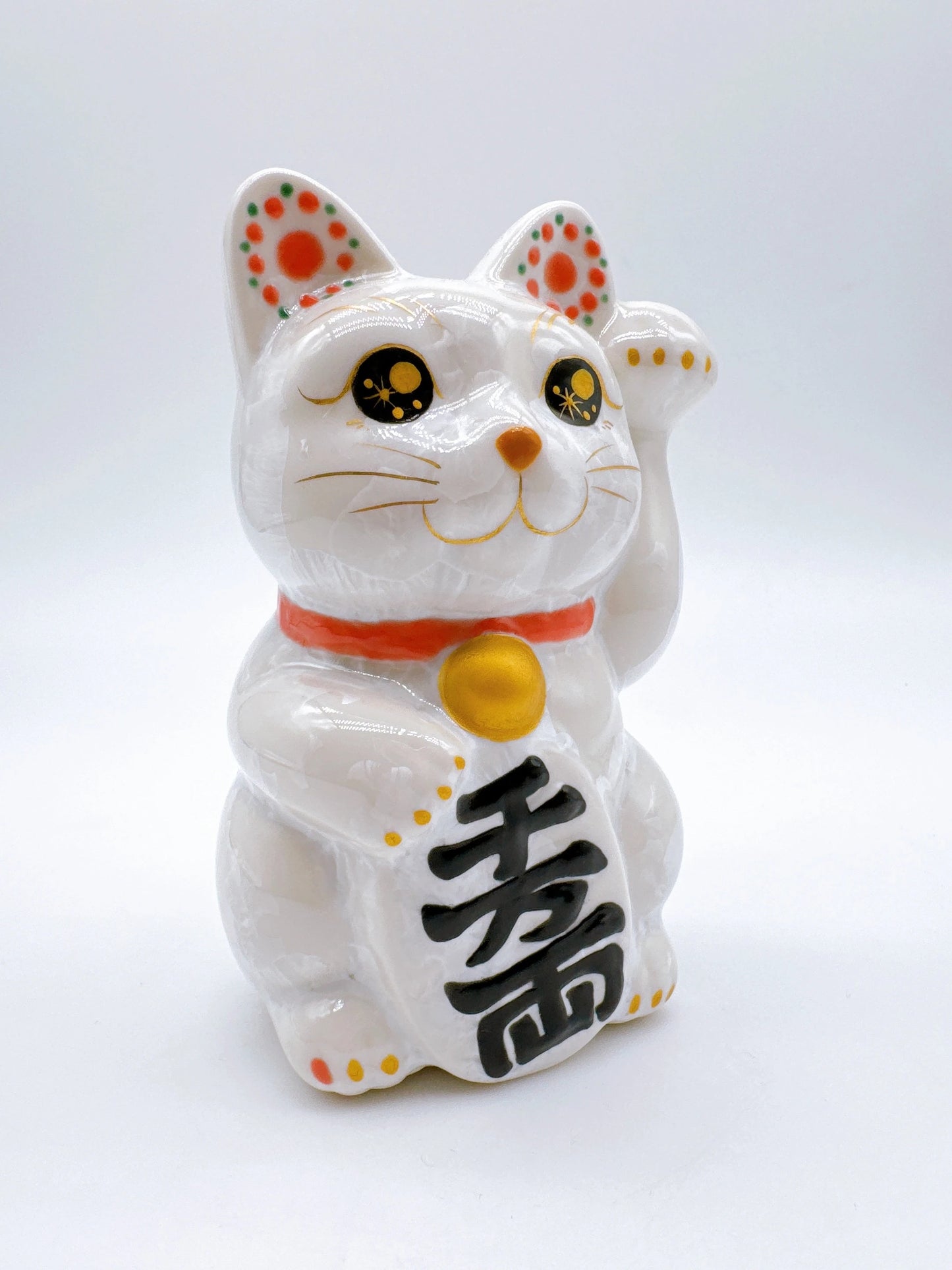 日本清水燒招財貓 花結晶 白 千万両 左