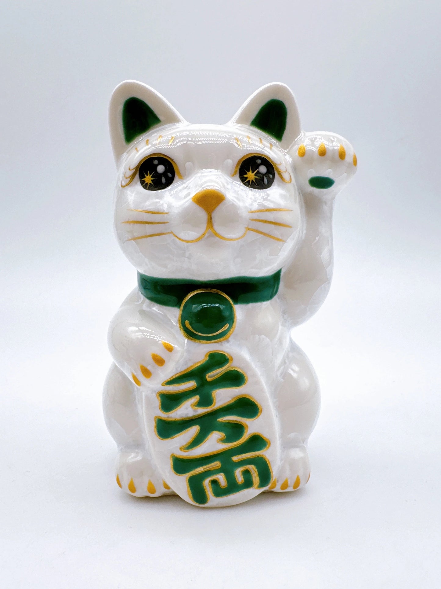 日本清水燒招財貓 花結晶 白 千万両 左