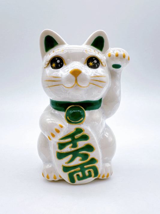 日本清水燒招財貓 花結晶 白 千万両 左