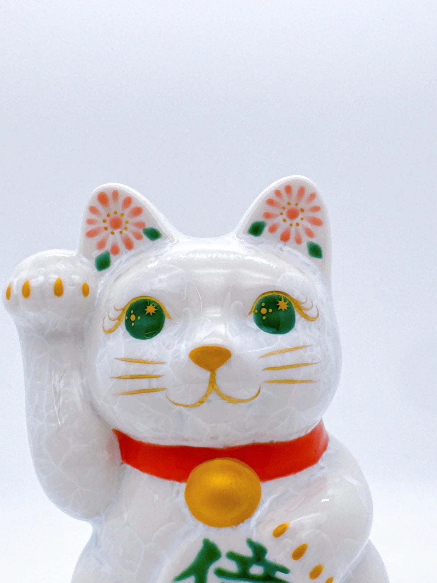 日本清水燒招財貓 花結晶 白 億万両 右