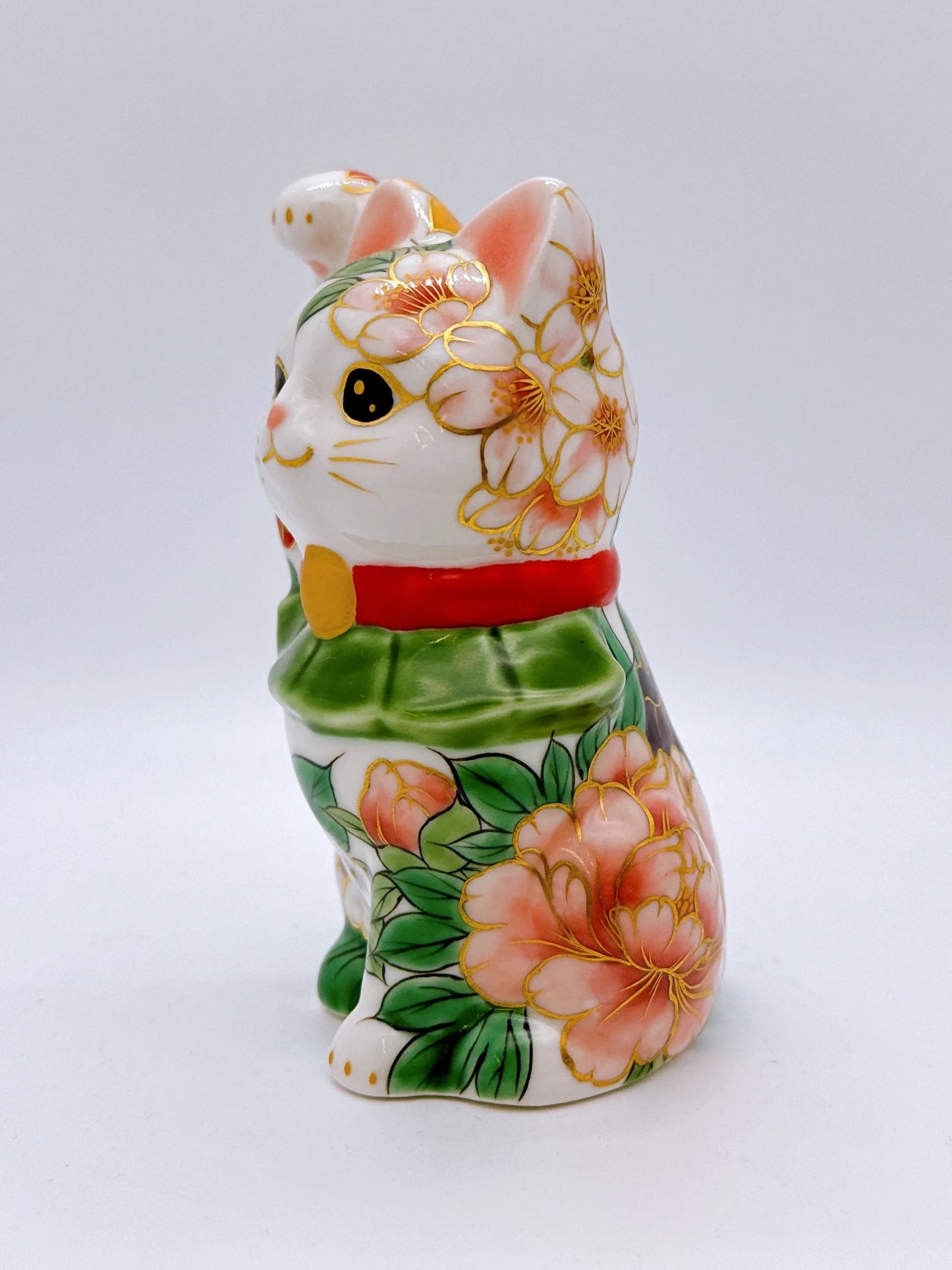 日本清水燒招財貓 色繪 四季草花