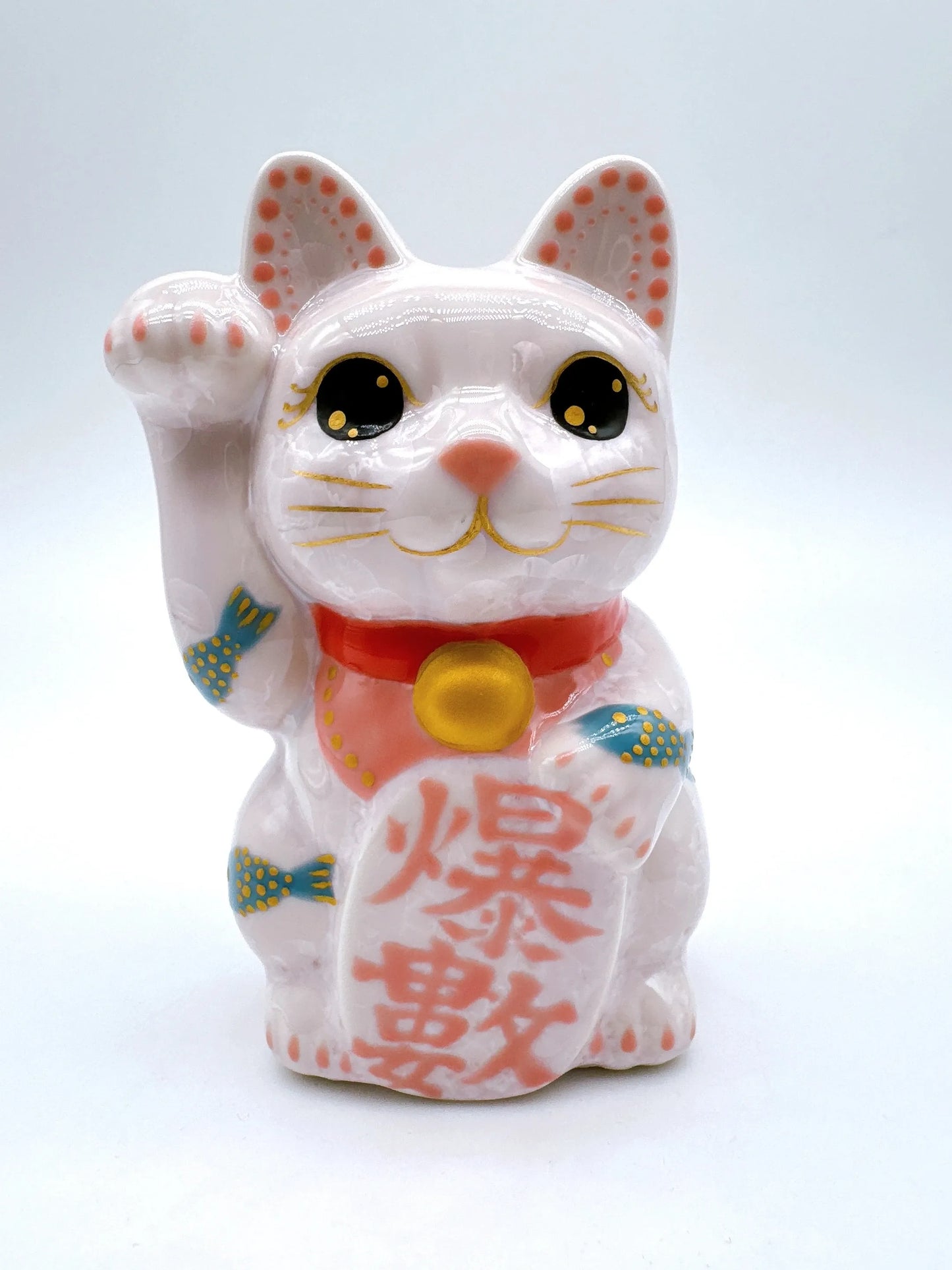 日本清水燒招財貓 花結晶 桃 体鯉 爆數 右