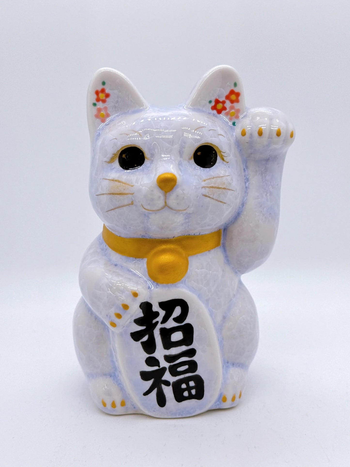 日本清水燒招財貓 花結晶 藤 招福 中號 左