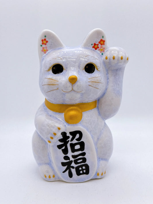 日本清水燒招財貓 花結晶 藤 招福 中號 左