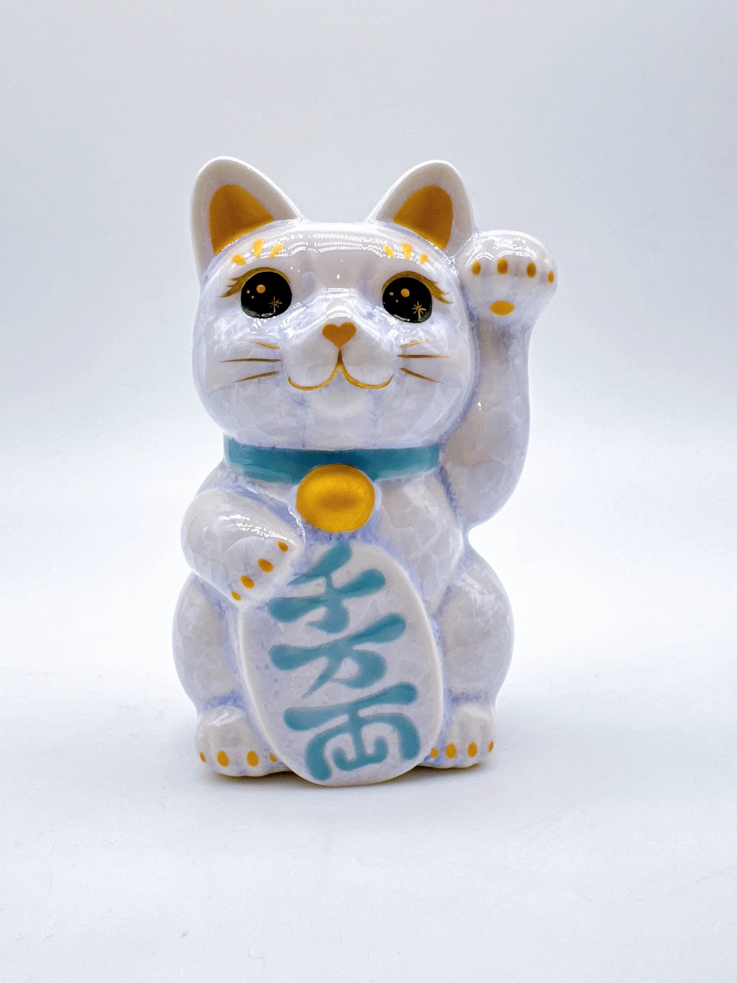 日本清水烧招财猫 花结晶 藤 千万两 左